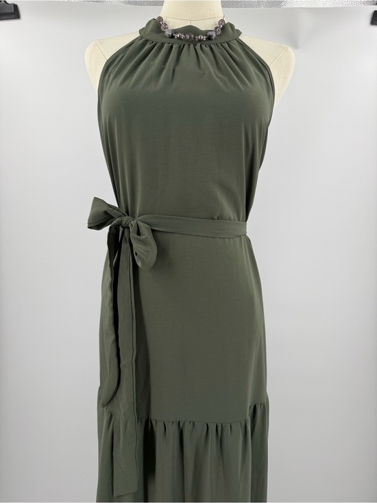 PrettyGarden Dresses & Skirts - Sleeveless Olive Halter Maxi Dress with Waist Tie